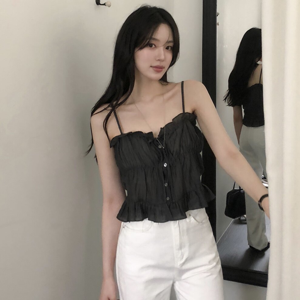 韩国正品夏季吊带衬衫背心设计感女式reine官网代购漂亮洋气小衫