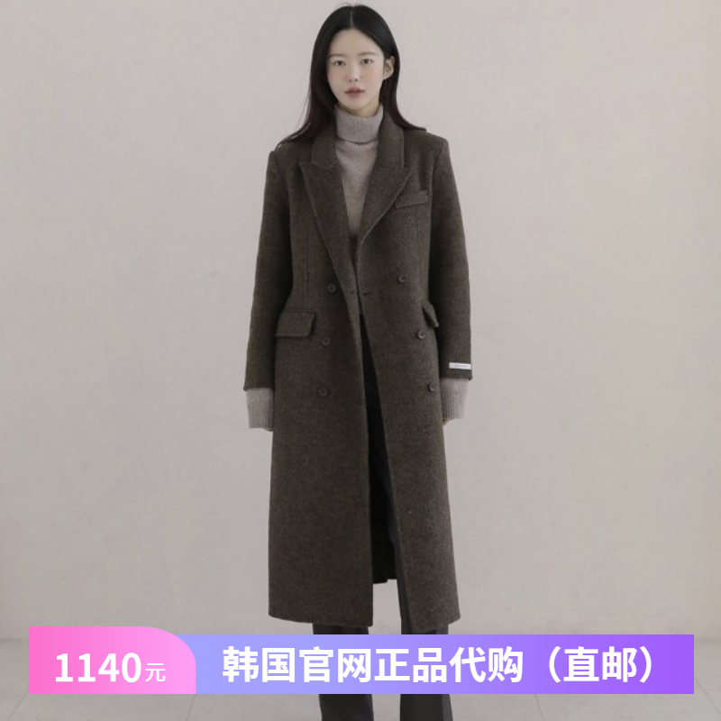 25冬季高级感人字纹羊毛呢外套阔版女装正品韩国代购长款呢子大衣