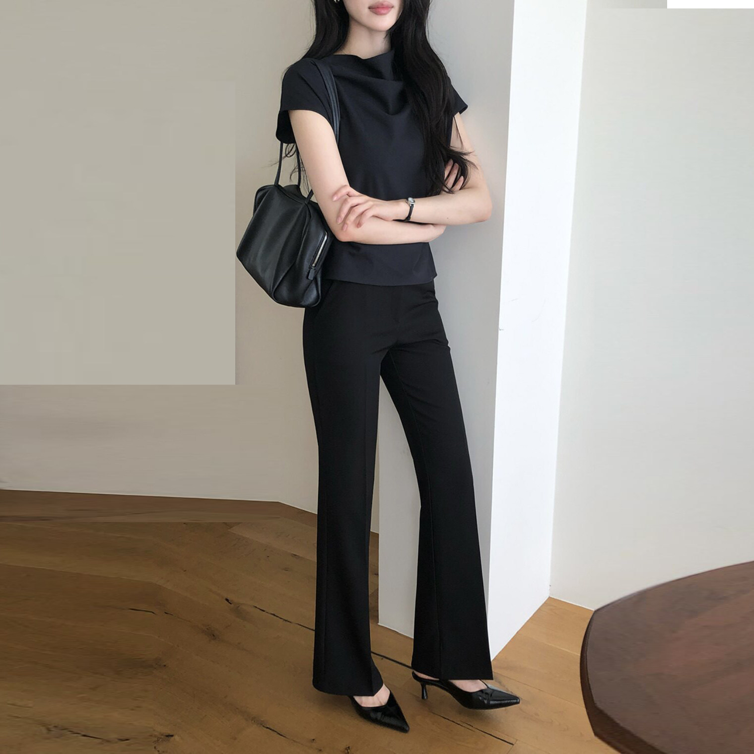 韩国正品高级质感黑色西裤休闲女
