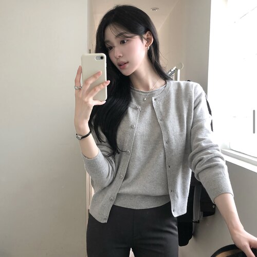 韩国reina正品针织衫两件套女式秋款官网代购羊毛衫短款开衫外套