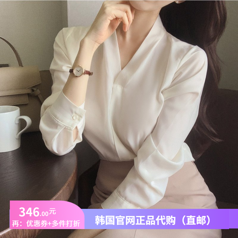 春秋绝美气质v领衬衫长袖女