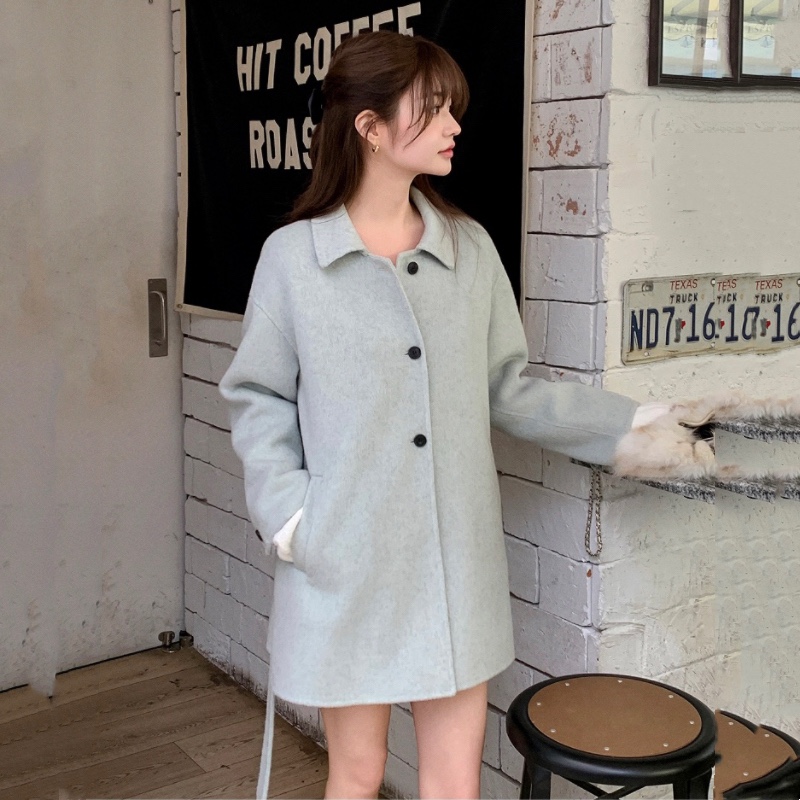 冬季韩式甜美羊毛呢外套女装宽松