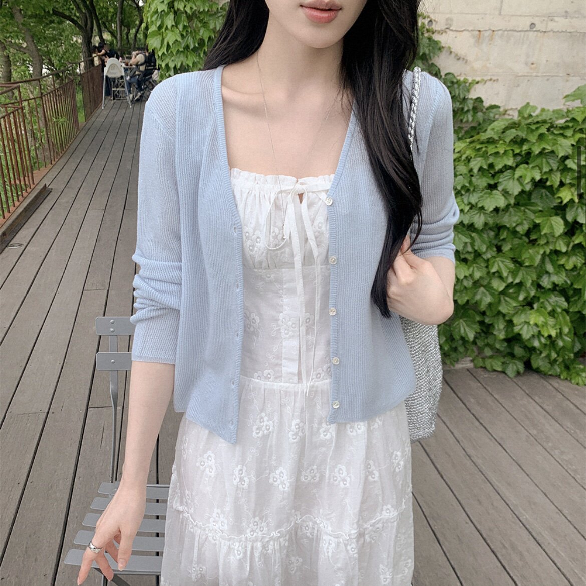 韩国正品夏季亚麻针织开衫外搭女reine官网代购韩系小个子短上衣