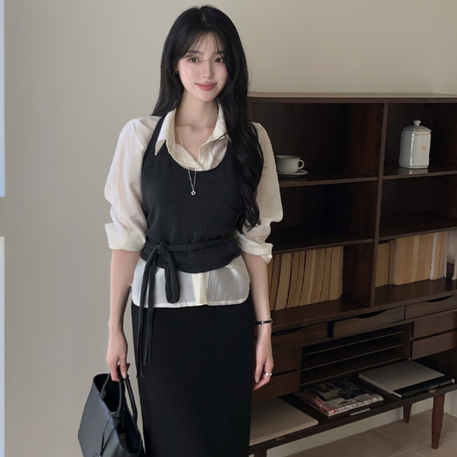 韩国reine正品针织吊带小背心挂脖女款官网代购春秋韩式套头上衣