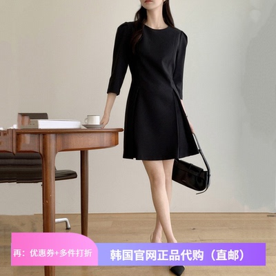 26春季高级黑色连衣裙女小个子attrangs正品韩国代购法式a字短裙