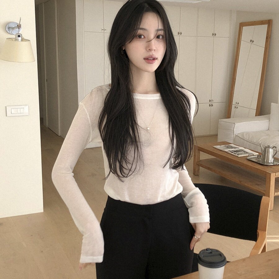韩国正品天丝羊毛t恤长袖薄款女reine代购春秋修身外穿内搭上衣