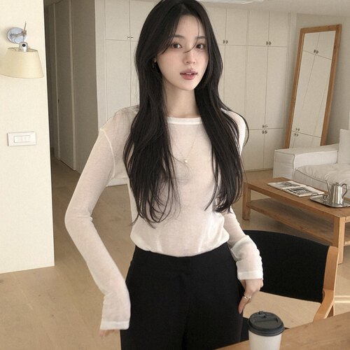 韩国正品天丝羊毛t恤长袖薄款女reine代购春秋修身外穿内搭上衣