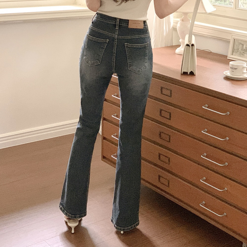 25春秋高级感灰蓝色牛仔裤女reine正品韩国代购新款韩版修身长裤
