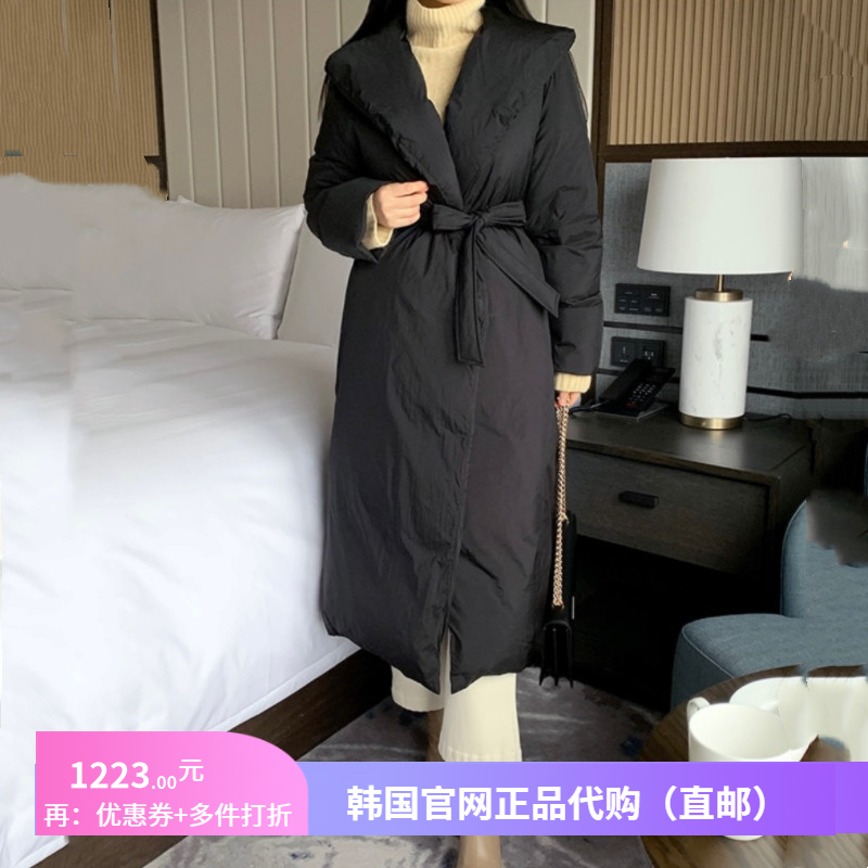 简约大气韩式羽绒服女装正品韩国代购冬新款系带显瘦棉大衣长外套
