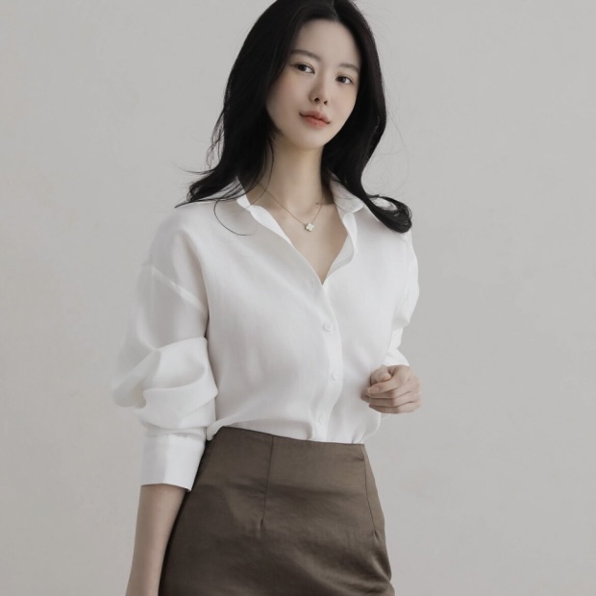 26春秋季天蓝色衬衫通勤穿搭长袖女式正品韩国代购知性气质上衣