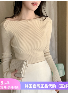 25春季一字领套头针织衫打底女reine官网韩国代购韩系洋气短上衣