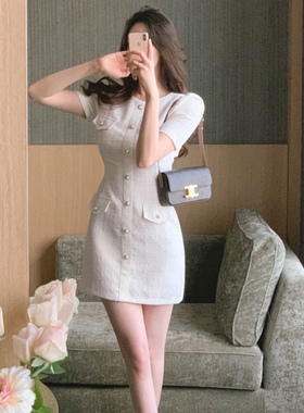 25夏季高级感轻奢风连衣裙短袖小个子fromdayone韩国代购新款短裙