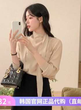 26春季飘带领衬衫长袖韩式reine正品韩国代购设计感好看薄款上衣