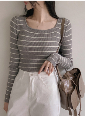 25春秋新款U领针织衫套头修身女fromdayone韩国代购新款内搭上衣