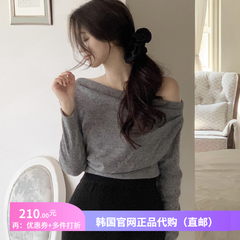 韩式一字领露肩t恤春秋女装fromdayone韩国代购设计感洋气短上衣