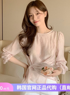 25夏季高级感天丝衬衫女韩国代购reine正品新款蝴蝶结收腰短上衣