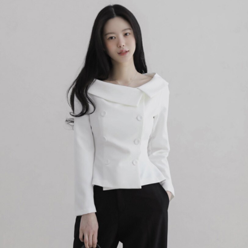 韩国正品优雅锁骨衬衫长袖女式arima官网代购春秋双排扣收腰上衣