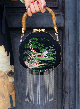 KK9_原创设计复古春色流苏口金包单肩斜挎包国风手提包古典女包邮