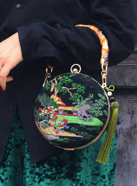 KK9_原创设计复古春色圆口金包单肩斜挎包国风手提包新中式女包邮