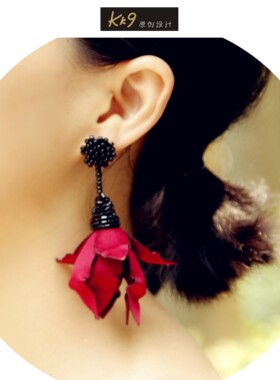 kk9_原创设计手工精致木棉花银钉优雅女士独特时尚宴会耳环女包邮