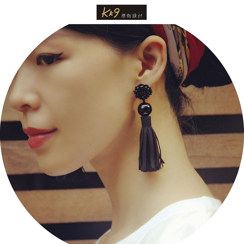 kk9_原创设计手工水晶黑玛瑙银钉优雅女士OL晚宴时尚流苏耳钉包邮
