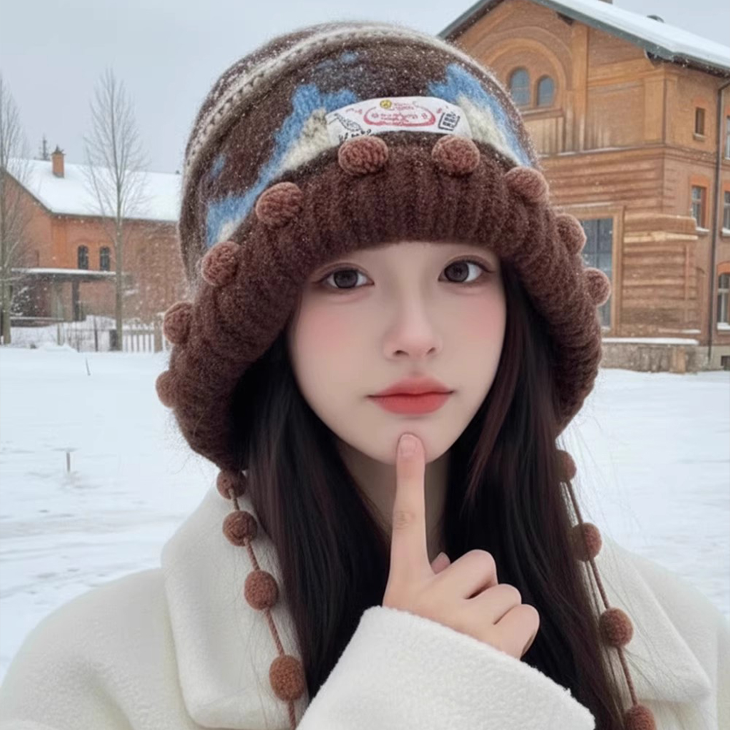 女秋冬季保暖防寒绑带护耳套头帽