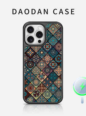 适用于iphone17promax手机壳苹果16plus高端15复古magsafe磁吸14硅胶全包防摔菱格个性民族风图腾保护套新款