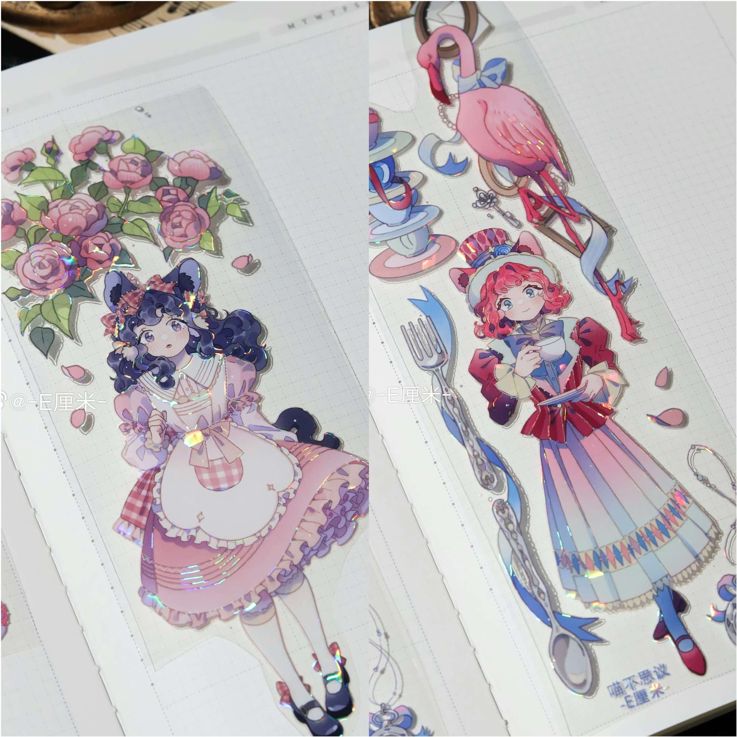 喵不思议 E厘米人物胶带甜美猫耳可爱茸茸耳女孩手帐咕卡流麻素材