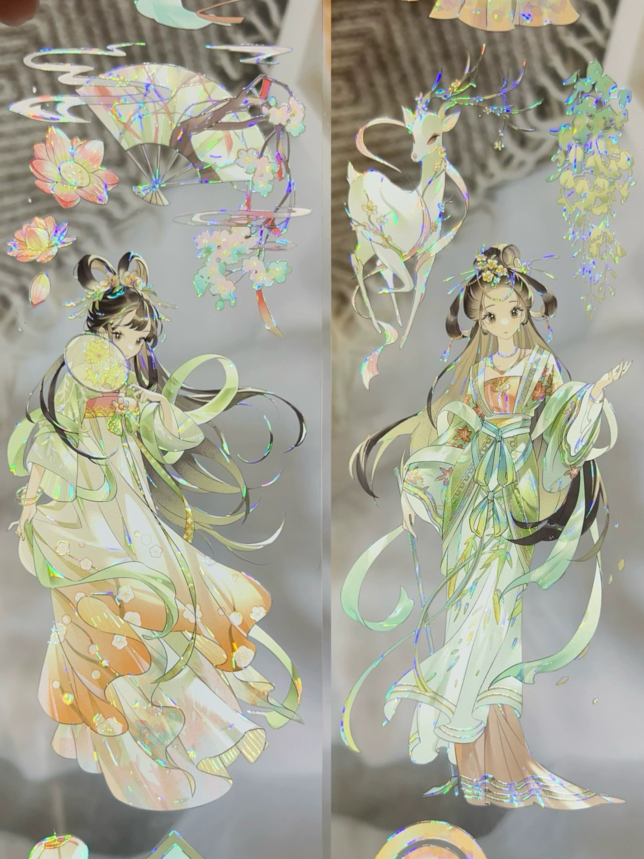 鹿挽君 茶犁古风人物女pet贝壳光胶带流麻咕卡手帐绿色系素材贴纸