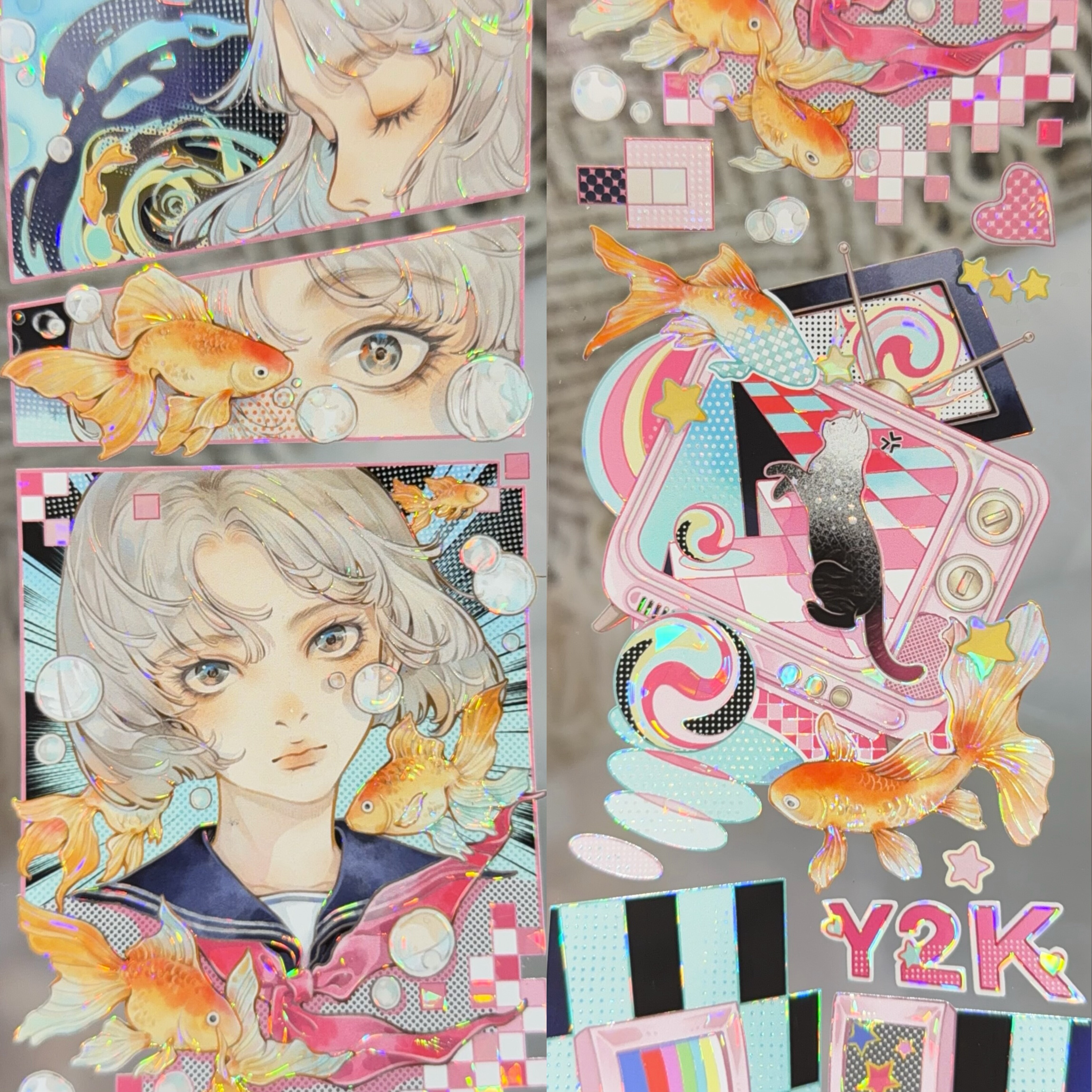 千禧拾梦匣 StudioVI贝壳光pet胶带二次元漫画都市赛博风少女素材