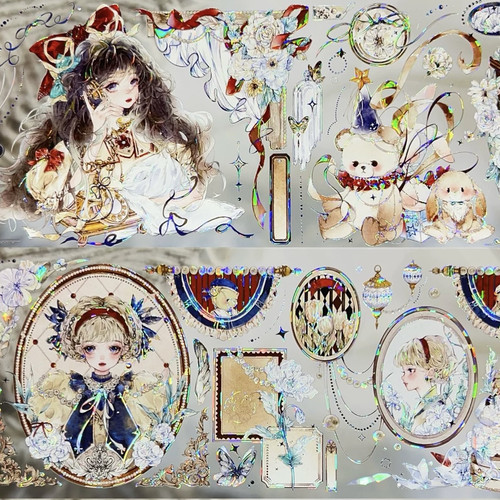 赫兰庄园 糖分超标人物胶带PET贝壳光复古背景打底手帐手机壳装饰