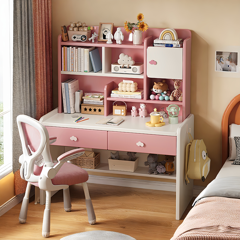 当天发货实木儿童书桌书架一体桌