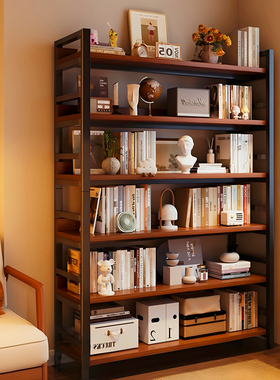 书架一体靠墙落地置物架多层架子货架北欧简易客厅展示架钢制书柜