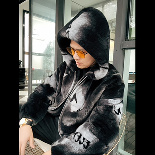 哥本哈根紫金级短二奢选连帽水貂外套渐变色手工印花