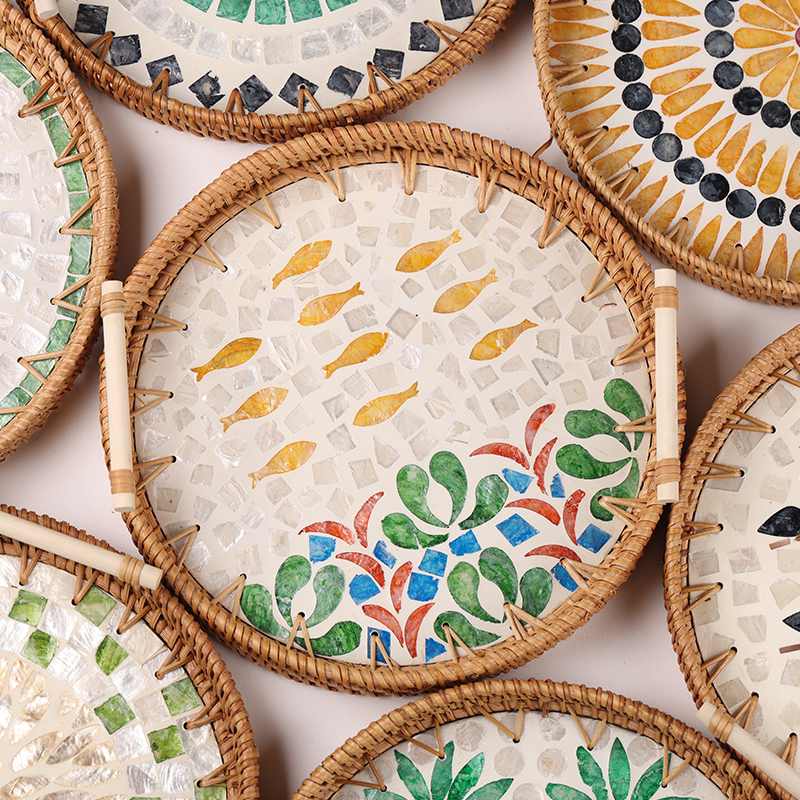 越南藤编托盘贝壳水果盘藤篮编织早餐篮日式竹编面包筐点心篮子