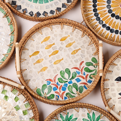 手工编织藤编贝壳托盘北欧风格