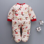 婴幼儿纯棉花包脚连体手工新生保暖爬服薄中厚加厚男女宝宝冬款