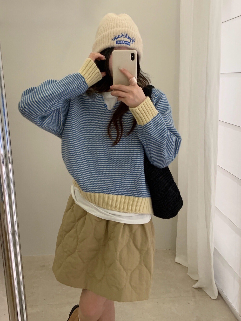 韩系撞色条纹软糯青果领套头毛衣女韩版秋冬新款针织衫上衣加厚