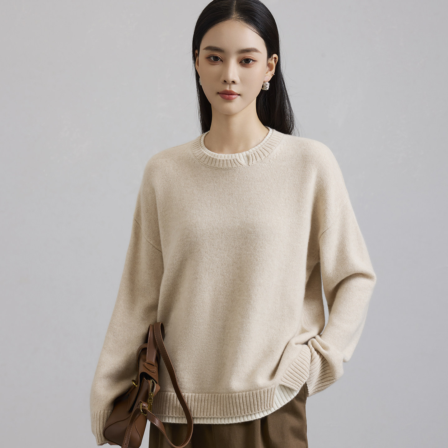 【纯羊绒】双股假两件羊绒衫女装