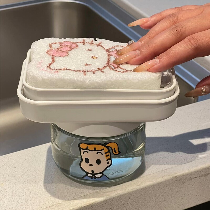 洗洁精水槽按压器皂液起泡器洗涤剂分装小瓶便携kt猫洗碗布置物架