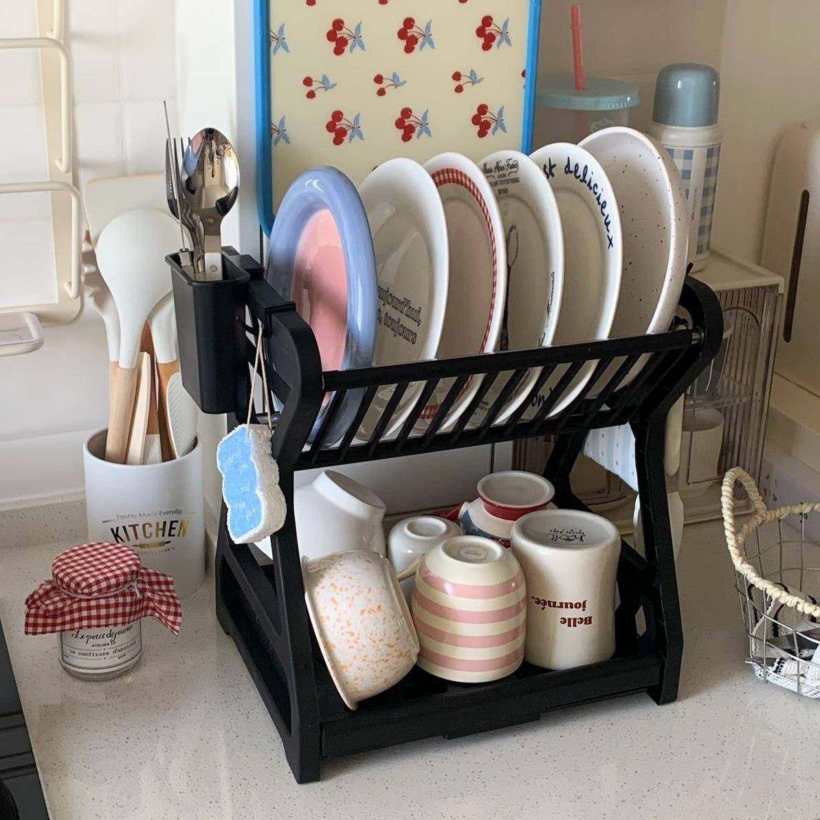 厨房置物架用具晾洗沥水碗架多功能碗盘柜碟筷盘刀收纳盒双层餐具,厨房/烹饪用具,厨房置物架/置物柜/角架,淘宝优惠券,粉丝福利购,淘宝优惠卷