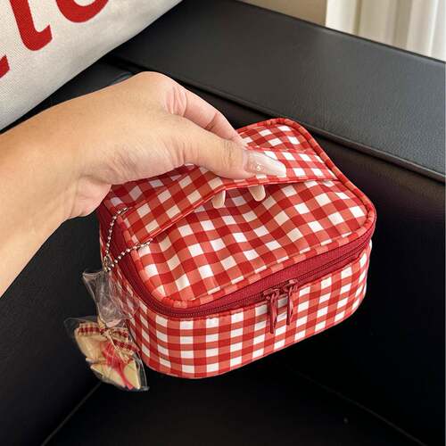 红格化妆包大容量旅行便携洗漱包女士小型随身化妆品化妆刷收纳包