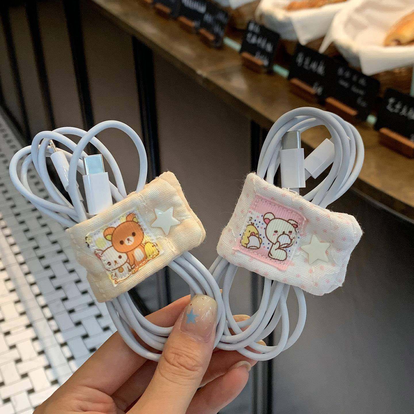 日系卡通熊数据线固定器卡扣理线器收纳扣手机充电线整理收纳神器