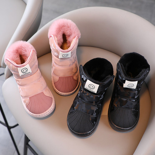 儿童雪地靴防水皮面加厚冬季棉靴