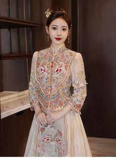 出租赁结婚礼服香槟色秀禾服敬酒服奢华新娘婚纱租赁2024龙凤褂服