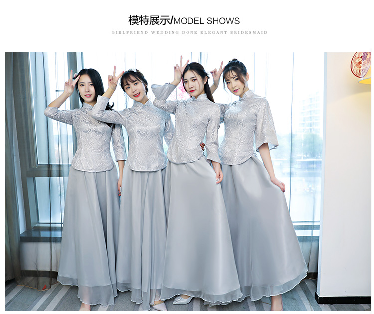 出租中式伴娘服女2018新款秋季姐妹团中国风古装复古旗袍毕业礼服