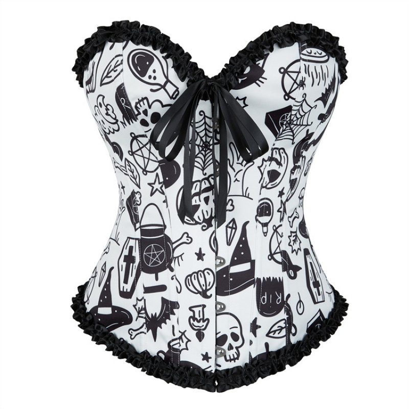 新款束身衣卡通图案派对主题骷髅南瓜女巫恐怖元素收腹骨衣corset