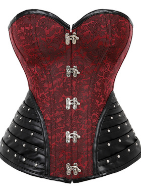 新款宫廷哥特式黑色束身衣塑形深红束腰性感花纹无袖塑身衣CORSET