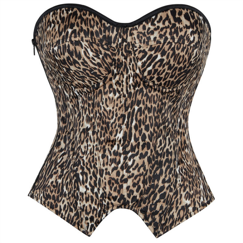 新款主播豹纹欧美性感抹胸紧身宫廷塑身上衣corset外穿小马甲上衣
