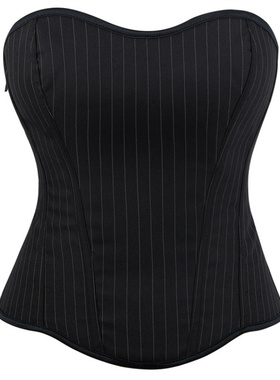 2025年新款欧美黑色条纹拉链托胸束腰美体女士宫廷塑身衣corset